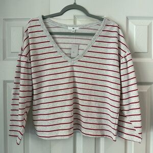 NWT BP Red and Gray Striped V-Neck Long Sleeve Top